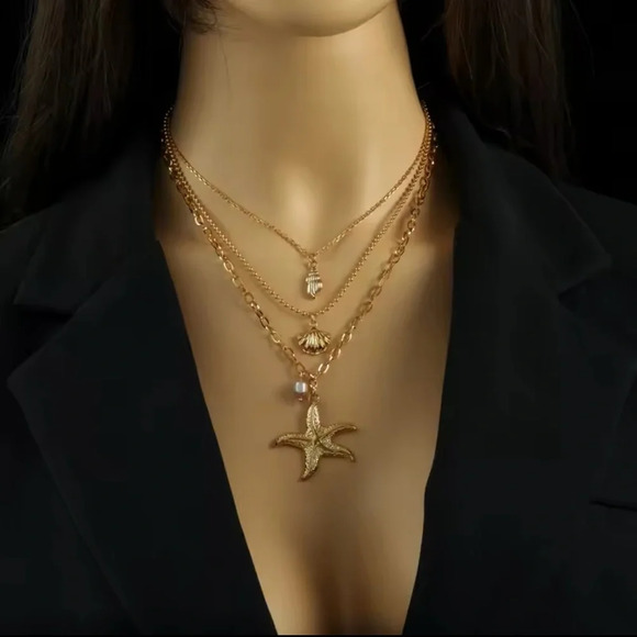 Starfish and Shells 18K Gold Stainless Steel Necklace - Picture 8 of 11